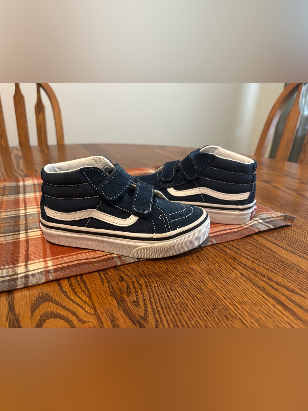 Kids Navy mid-Top Skate Sneakers with White Stripe Vans